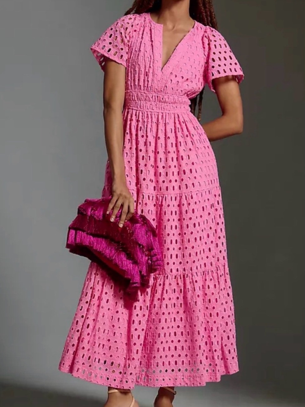 Anthropologie Pink Eyelet Maxi Dress